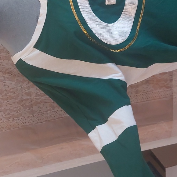 GREENBAY PACKER Victoria's Secret Pink v-neck long sleeve jersey size L like new - Picture 2 of 8